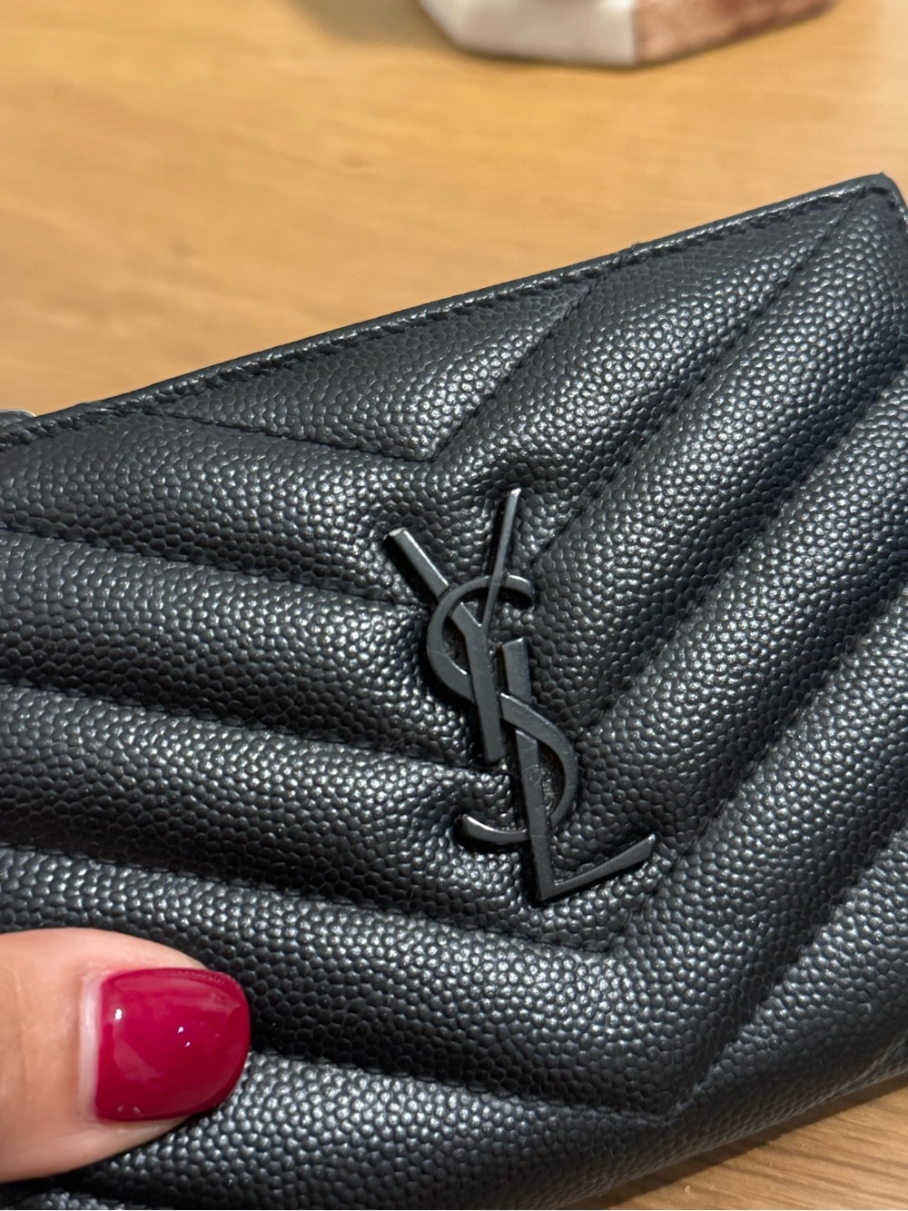 Saint Laurent Black Chevron Quilted Card Holder with Black YSL Logo